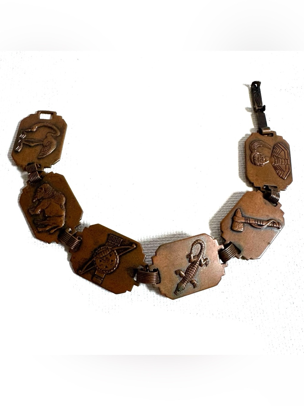 Vintage Copper Native American Panel Link Bracelet Southwestern Buffalo Chief Sm